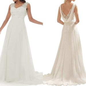 Abao Ivory Chiffon Crystal Lace Sweetheart Neckline Back Cowl Wedding Dress 4